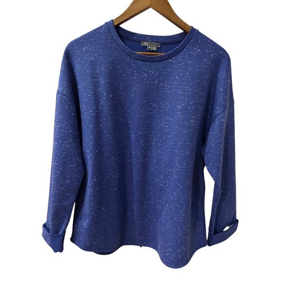 Vince Women’s Sweater Blue Space Dye Crew Neck Back Zip Size M - Picture 1 of 8